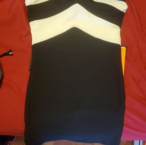 Poof Apparel Black &white Mini Strapless Dress